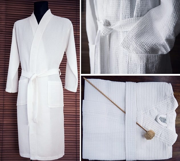 Szlafrok hotelowy gofrowany z pojemnymi kieszeniami krój kimono