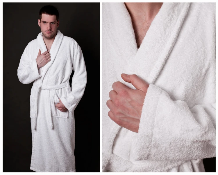 Klasyczny biały szlafrok hotelowy frotte Classic 350 GSM 100% bawełna z kołnierzem