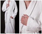 Klasyczny biały szlafrok hotelowy frotte Classic 350 GSM 100% bawełna z kołnierzem
