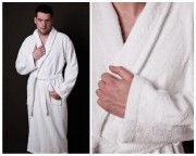 Gruby i mięsisty biały szlafrok hotelowy frotte Classic 450 GSM 100% bawełna Premium Premium z kołnierzem