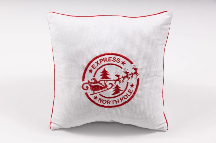 Świąteczna poduszka dekoracyjna z welwetu cegiełki w rozmiarze 30x50, 40x40 lub 50x50 cm z haftem znaczka North Pole Express i antyalergicznym wypełnieniem