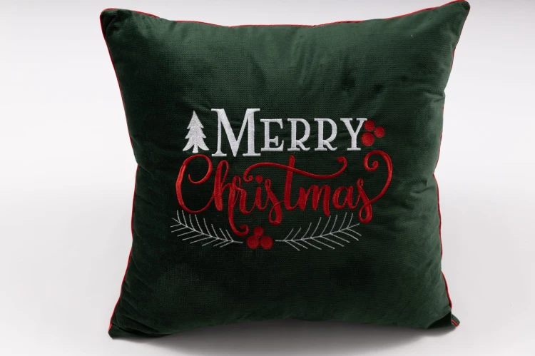 Świąteczna poduszka dekoracyjna 30x50 cm z welwetu cegiełki z haftem Merry Christmas i antyalergicznym wypełnieniem