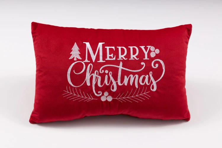 Świąteczna poduszka dekoracyjna 30x50 cm z welwetu cegiełki z haftem Merry Christmas i antyalergicznym wypełnieniem