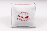 Świąteczna poduszka dekoracyjna 40x40 cm z welwetu cegiełki z haftem reniferów i napisem Merry Christmas oraz antyalergicznym wypełnieniem