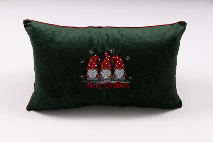 poduszka świąteczna  krasnale butelkowa zieleń.jpg