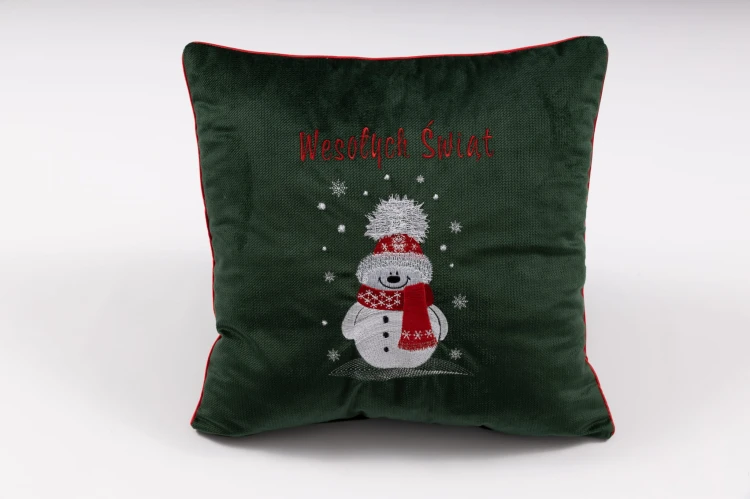 poduszka świąteczna bałwanek butelkowa zieleń.jpg