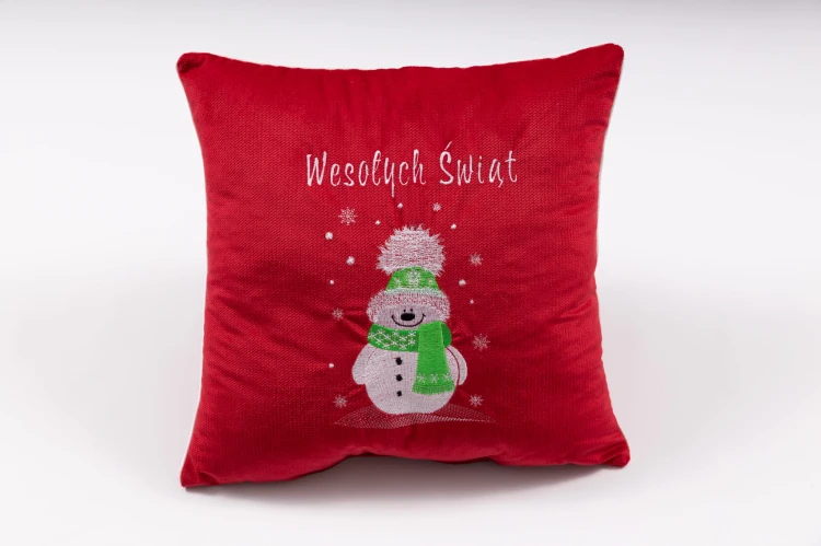 poduszka świąteczna  bałwanek czerwona.jpg