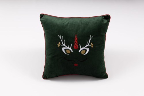 poduszka świąteczna jednorożec butelkowa zieleń.jpg