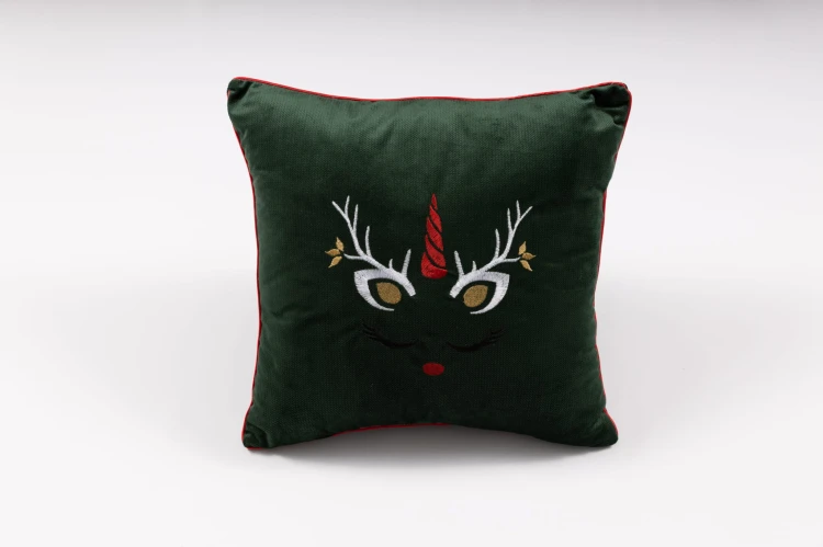 poduszka świąteczna jednorożec butelkowa zieleń.jpg