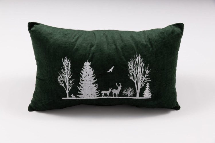poduszka świąteczna zimowy krajobraz butelkowa zieleń.jpg