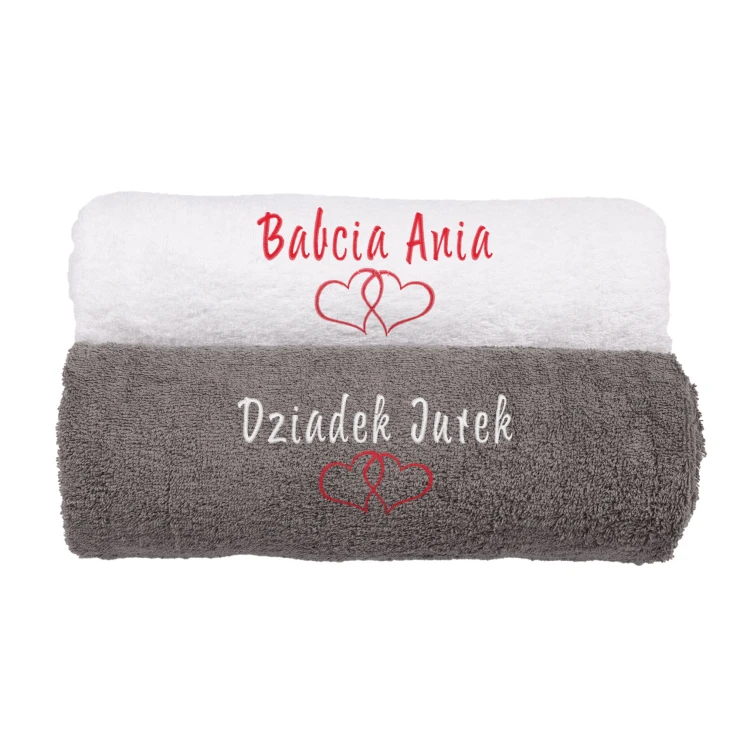 Komplet ręczników na Dzień Babci i Dziadka  biały i szary.jpg