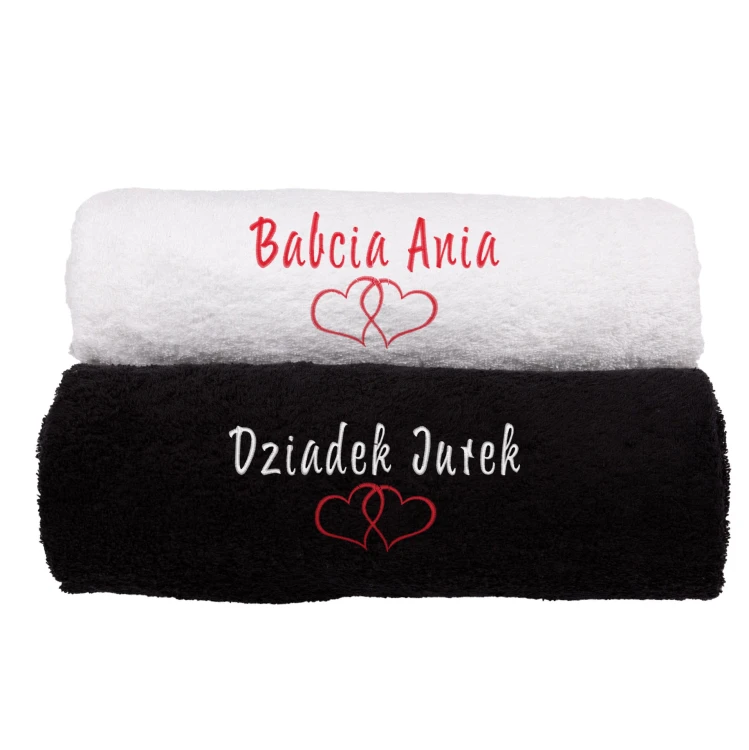 Komplet ręczników na dzień Babci i Dziadka biąły i czarny.jpg