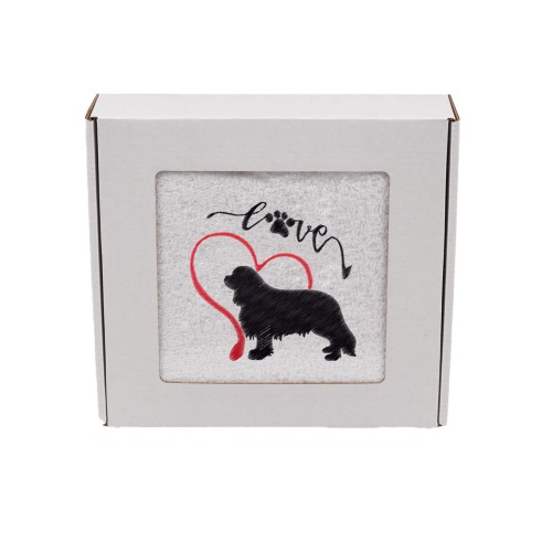 Elegancki ręcznik bawełniany z haftem Cavalier King Charles Spaniel, zapakowany w pudełko z okienkiem – personalizowany prezent dla wielbiciela psów.