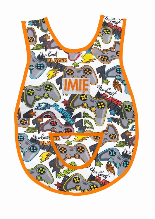 fartuszek pady dla fanów gier białe tło wz 497 pomarańczowa lamówka.jpg