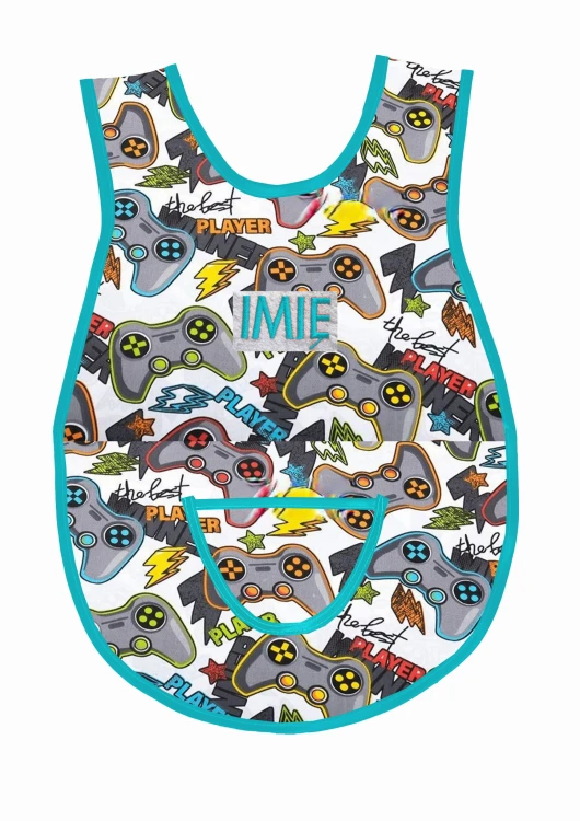 fartuszek pady dla fanów gier białe tło wz 497 turkusowa lamówka.jpg