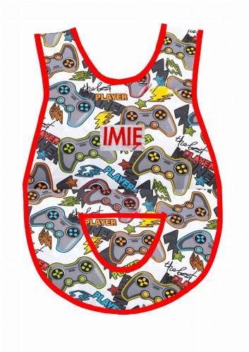 fartuszek pady dla fanów gier białe tło wz910 czerwona lamówka.jpg