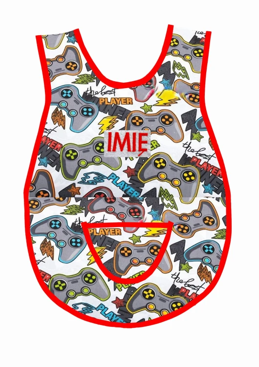 fartuszek pady dla fanów gier białe tło wz910 czerwona lamówka.jpg