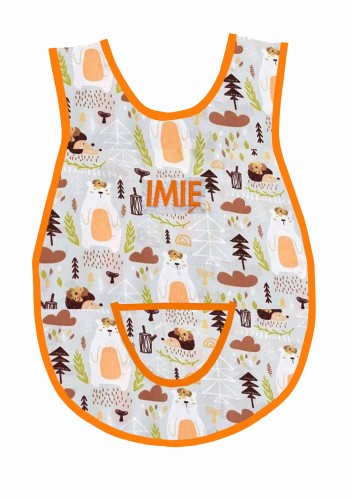 fartuszek leśny świat lisek misiu jeżyk szare tło wz 1479 pomarańczowa lamówka.jpg