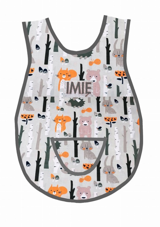 fartuszek lisek niedźwiadek wiewiórka w lesie wz 251szara lamówka.jpg