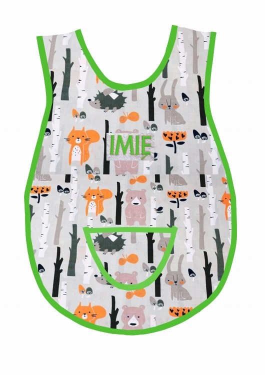 fartuszek lisek niedżwiadek wiewiórka w lesie wz 251 zielona lamówka.jpg