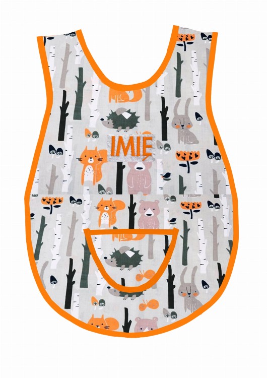fartuszek lisek niedźwiadek wiewiórka w lesie wz 251 pomarańczowa lamówka.jpg