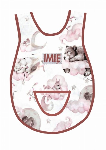 fartuszek miiu i przyjaciele różowy wz 1699 brązowa lamówka.jpg