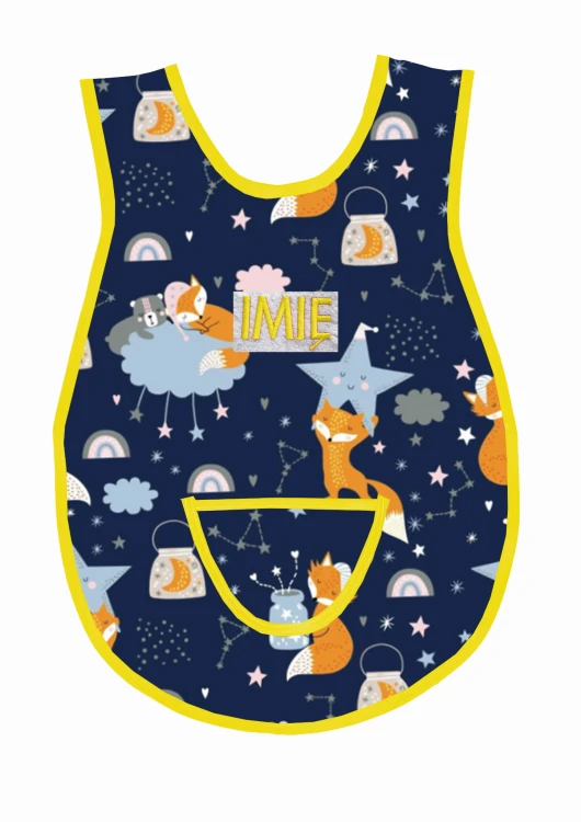 fartuszek śpiące liski gwiazdki chmurki lisek wz 1342 żółta lamówka.jpg