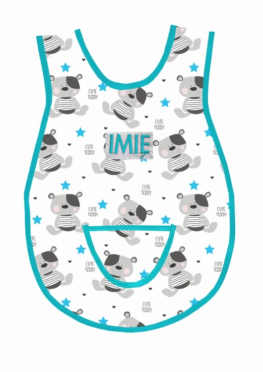 fartuszek misiu z niebieską gwiazdką turkusowa lamówka.jpg