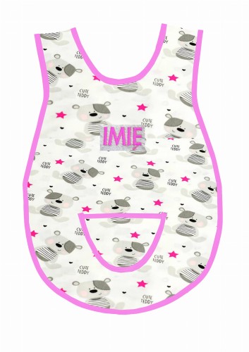 fartuszek misiu z różową gwiazdką ciemny róż lamówka.jpg