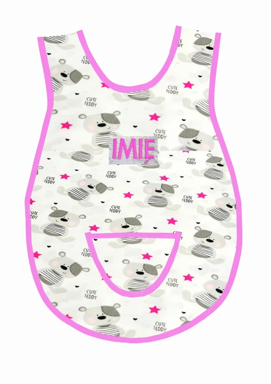 fartuszek misiu z różową gwiazdką ciemny róż lamówka.jpg