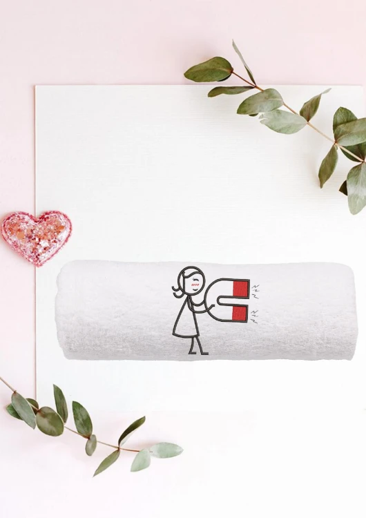 ręcznik rulon różowe tło dziewczynka z magnesem