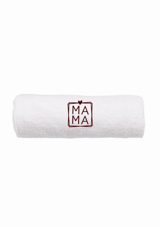 Ręcznik z personalizowanym haftem na Dzień Mamy biały, bawełna frotte 500 g,  zapakowany na prezent