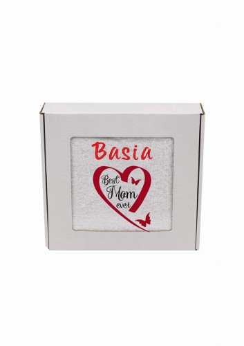 Ręcznik z personalizowanym haftem na Dzień Mamy biały, bawełna frotte 500 g,  zapakowany na prezent w pudełko z okienkiem