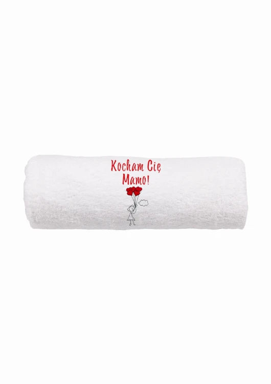 Ręcznik z personalizowanym haftem na Dzień Mamy biały, bawełna frotte 500 g,  zapakowany na prezent
