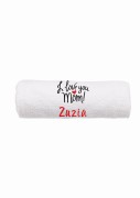 Ręcznik z personalizowanym haftem na Dzień Mamy biały, bawełna frotte 500 g,  zapakowany na prezent