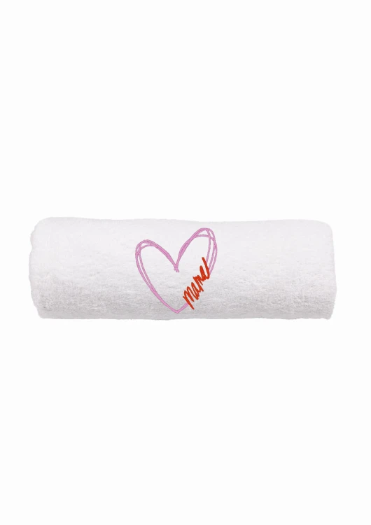 Ręcznik z personalizowanym haftem na Dzień Mamy biały, bawełna frotte 500 g,  zapakowany na prezent
