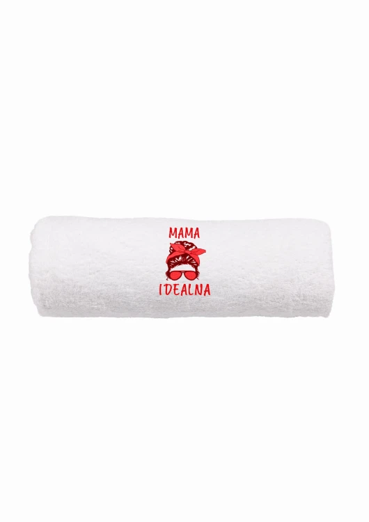 Ręcznik z personalizowanym haftem na Dzień Mamy biały, bawełna frotte 500 g,  zapakowany na prezent