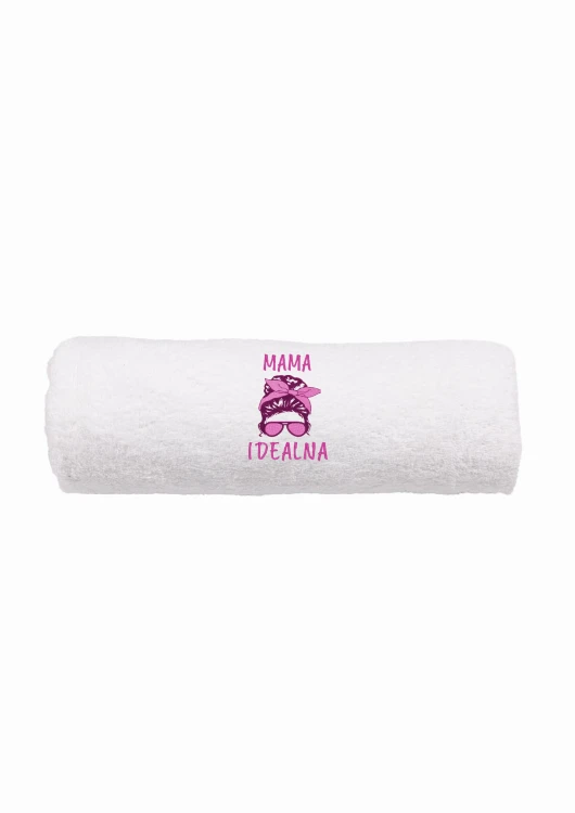 Ręcznik z personalizowanym haftem na Dzień Mamy biały, bawełna frotte 500 g,  zapakowany na prezent
