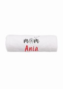 Ręcznik z personalizowanym haftem na Dzień Mamy biały, bawełna frotte 500 g,  zapakowany na prezent