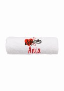 Ręcznik z personalizowanym haftem na Dzień Mamy biały, bawełna frotte 500 g,