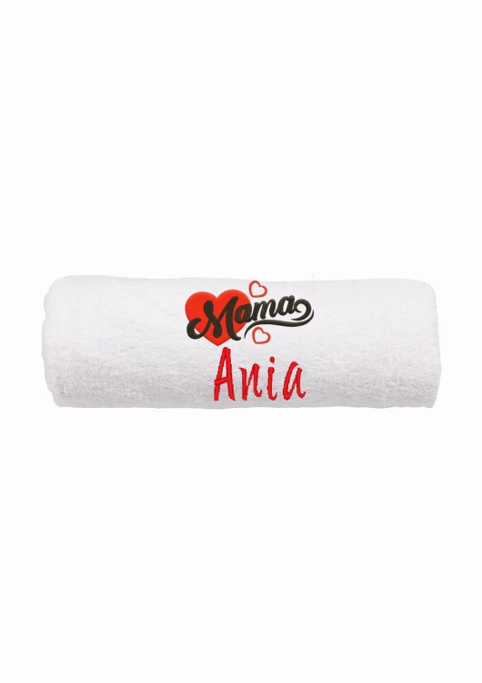 Ręcznik z personalizowanym haftem na Dzień Mamy biały, bawełna frotte 500 g,
