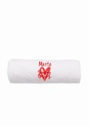 Ręcznik z personalizowanym haftem na Dzień Mamy biały, bawełna frotte 500 g,  zapakowany na prezent