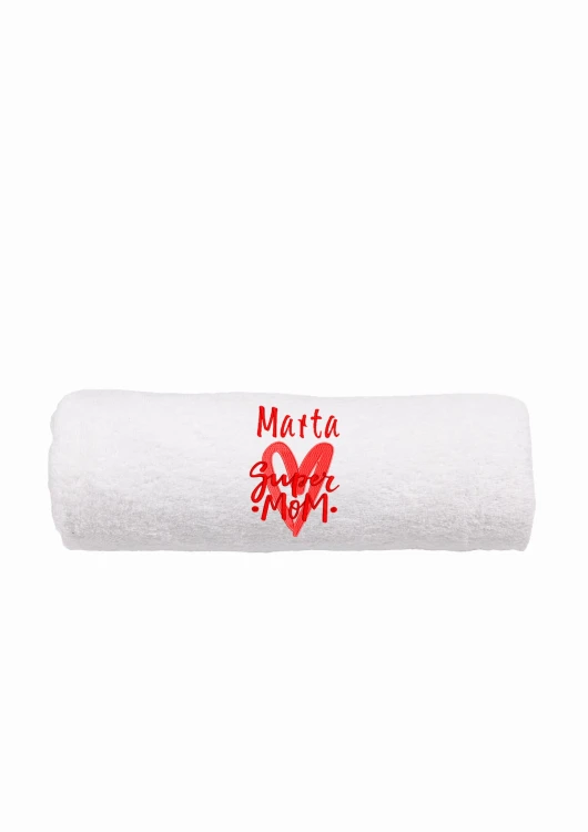 Ręcznik z personalizowanym haftem na Dzień Mamy biały, bawełna frotte 500 g,  zapakowany na prezent