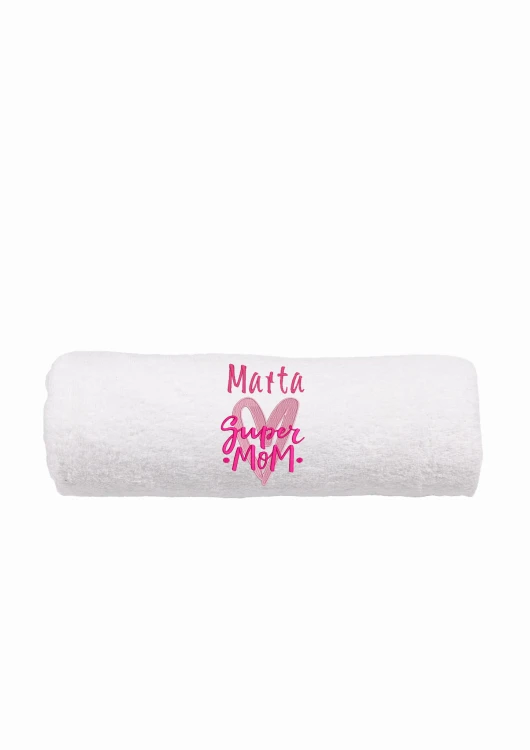 Ręcznik z personalizowanym haftem na Dzień Mamy biały, bawełna frotte 500 g,  zapakowany na prezent
