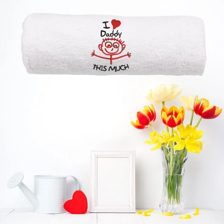 Biały ręcznik z haftem dla taty "I love Daddy" 50x100 cm.