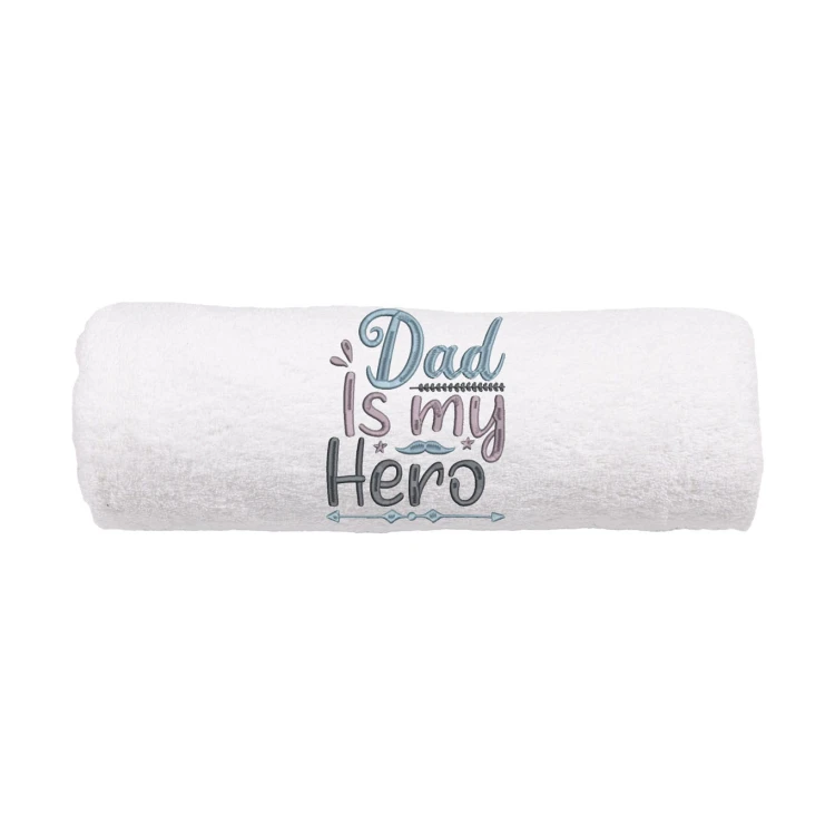 Biały ręcznik z haftem dla taty "Dad is my Hero" 50x100 cm.