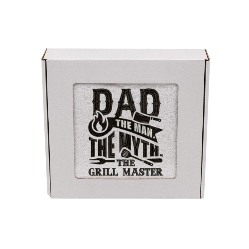 Biały ręcznik z haftem dla taty "Dad the myth" 50x100 cm.