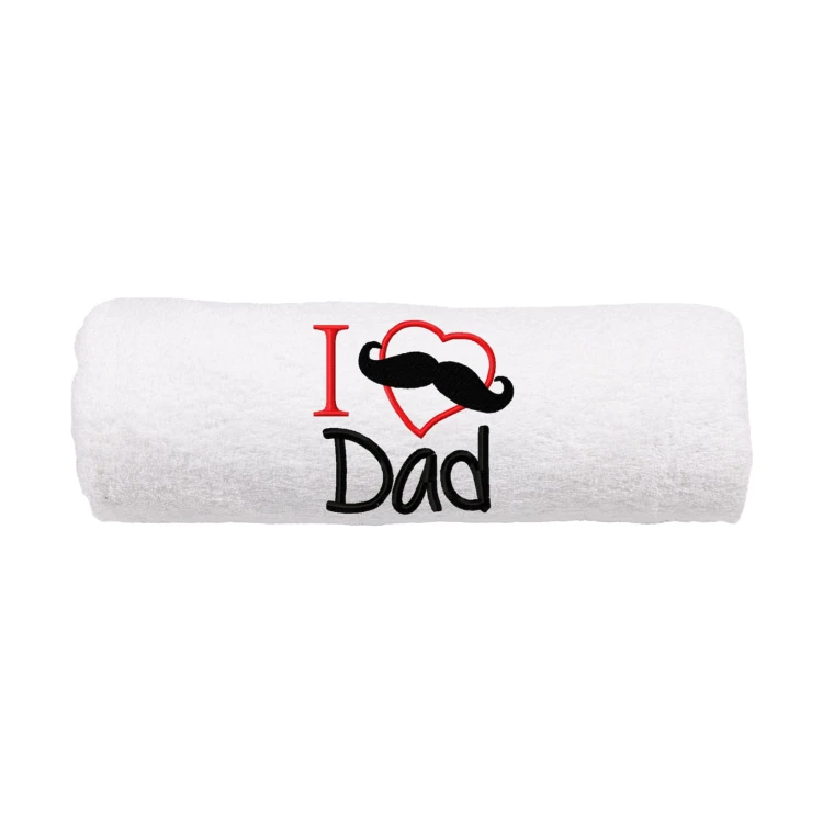 Biały ręcznik z haftem dla taty "I love Dad" 50x100 cm.