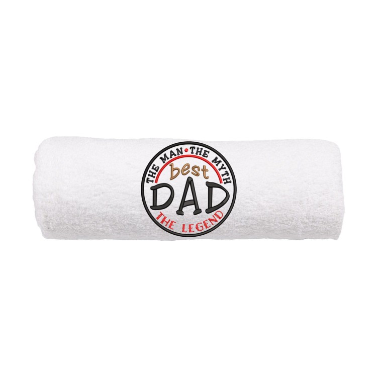 Biały ręcznik z haftem dla taty "Dad the legend" 50x100 cm.
