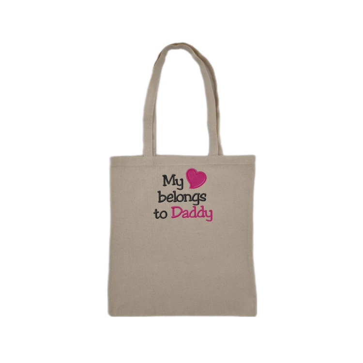 Naturalna torba bawełniana z haftem " My heart belongs to Daddy"